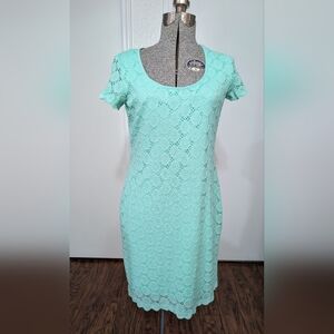 Ronni Nicole Mint Green Lace Overlay Sheath Dress, Short Sleeve, Size M
